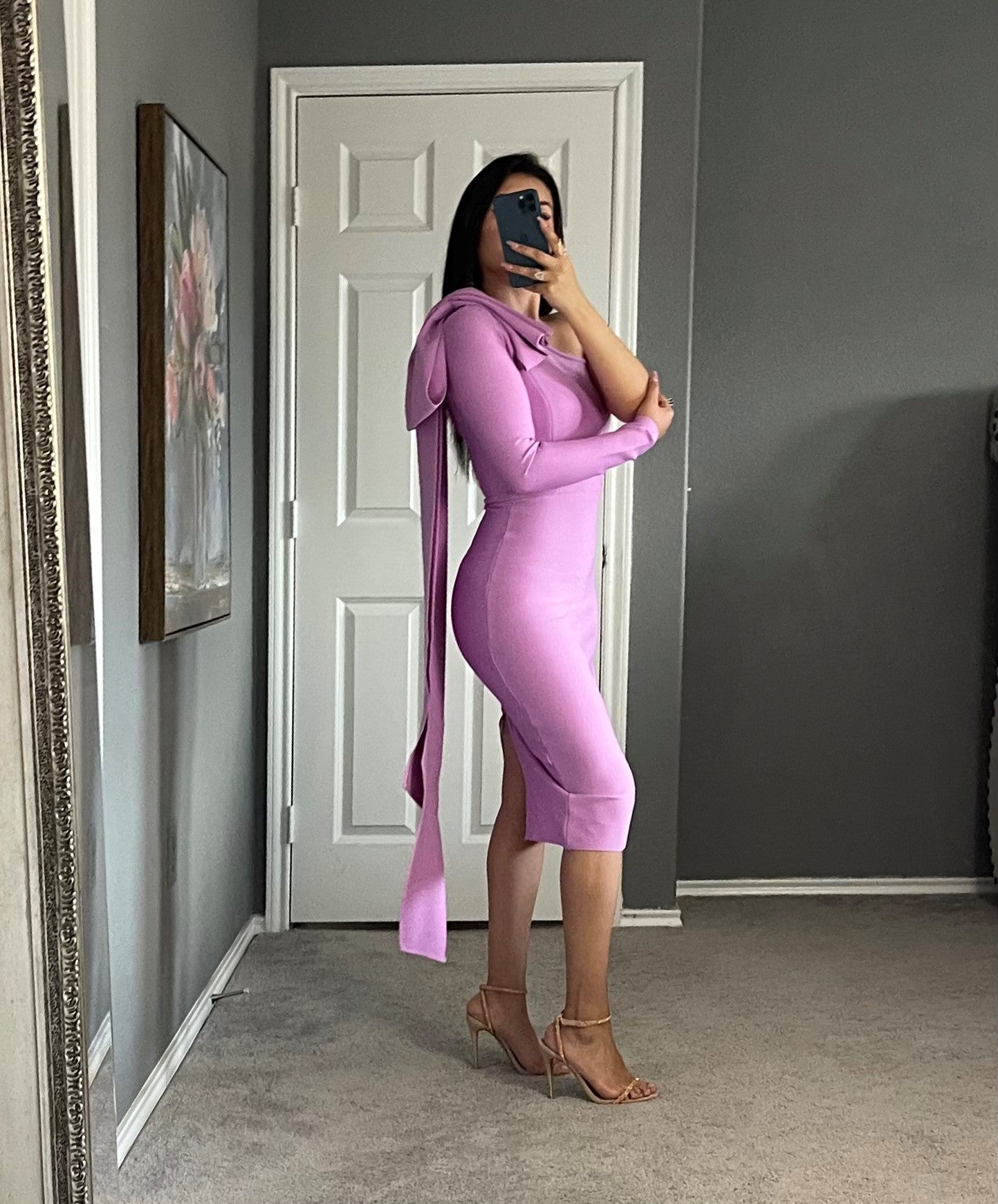 Vestido Lesly Bandage Lilac One Shoulder Midi