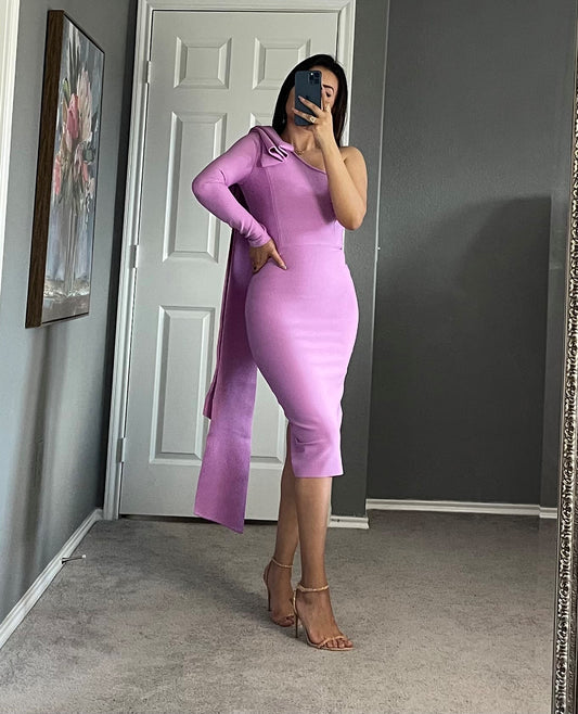 Vestido Lesly Bandage Lilac One Shoulder Midi