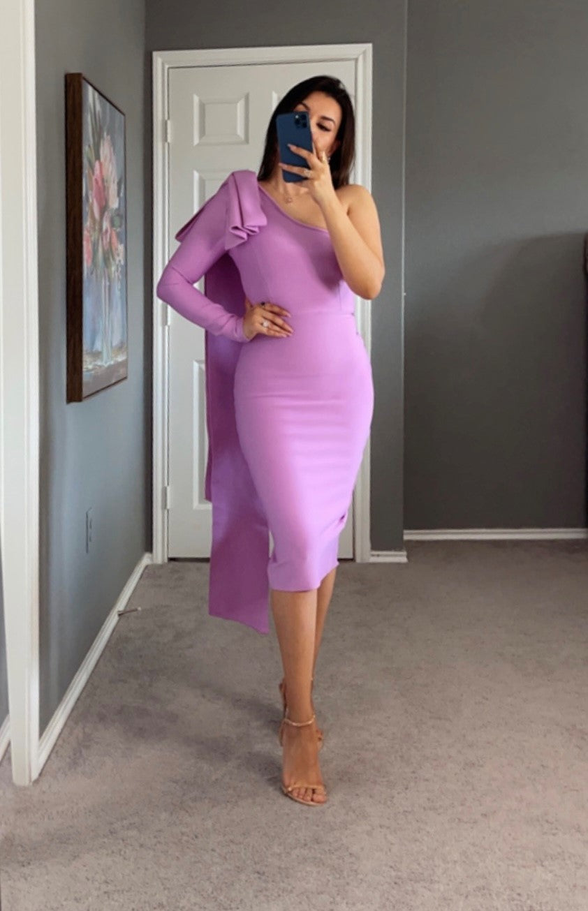 Vestido Lesly Bandage Lilac One Shoulder Midi